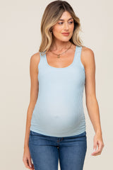 Light Blue Sleeveless Ribbed Maternity Top