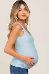 Light Blue Sleeveless Ribbed Maternity Top