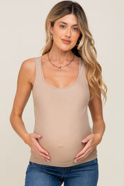 Mocha Sleeveless Ribbed Maternity Top