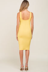 Yellow Rib Knit Basic Sleeveless Maternity Dress