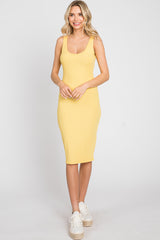 Yellow Rib Knit Basic Sleeveless Dress