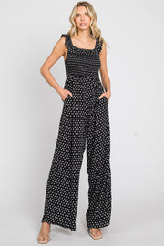 Black Smocked Off Shoulder Jumpsuit