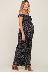 Black Smocked Off Shoulder Maternity Jumpsuit