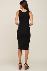 Black Ribbed Sleeveless Fitted Dress