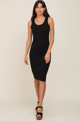 Black Ribbed Sleeveless Fitted Dress