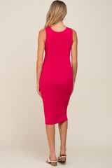 Fuchsia Ribbed Sleeveless Fitted Maternity Dress