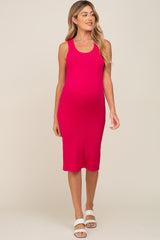 Fuchsia Ribbed Sleeveless Fitted Maternity Dress