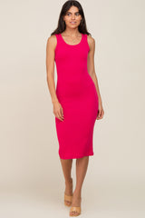 Fuchsia Ribbed Sleeveless Fitted Maternity Dress