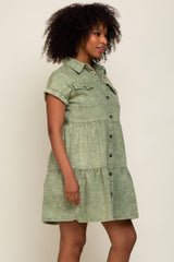 Olive Faded Denim Front Pocket Dress