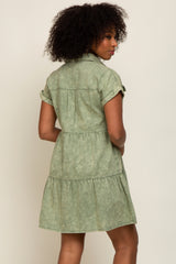 Olive Faded Denim Front Pocket Dress