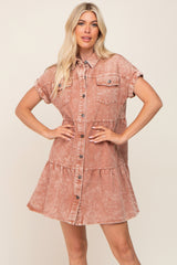 Rust Faded Denim Front Pocket Dress