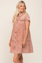 Rust Faded Denim Front Pocket Dress