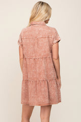 Rust Faded Denim Front Pocket Dress