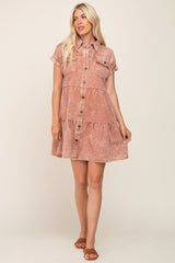 Rust Faded Denim Front Pocket Dress