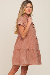 Rust Faded Denim Front Pocket Maternity Dress