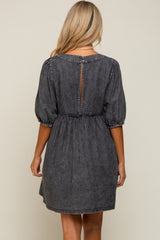 Black Faded Denim Chambray Maternity Mini Dress