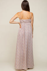 Taupe Floral Sleeveless Maternity Maxi Dress