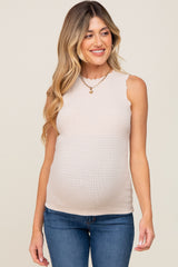 Beige Striped Ruffle Trim Maternity Sleeveless Top