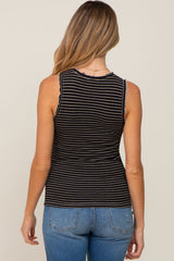 Black Striped Ruffle Trim Maternity Sleeveless Top