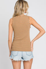 Mocha Striped Ruffle Trim Sleeveless Top