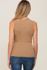 Mocha Striped Ruffle Trim Maternity Sleeveless Top