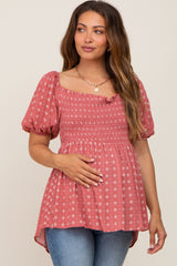 Coral Floral Smocked Maternity Top