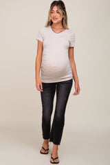 Beige Side Ruched Short Sleeve Maternity Top