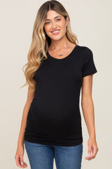 Black Side Ruched Short Sleeve Maternity Top