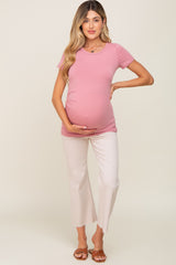 Pink Side Ruched Short Sleeve Maternity Top