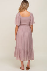 Mauve Smocked Ruffle Hem Maternity Maxi Dress