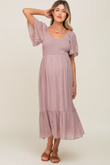 Mauve Smocked Ruffle Hem Maternity Maxi Dress