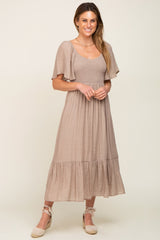 Mocha Smocked Ruffle Hem Maternity Maxi Dress