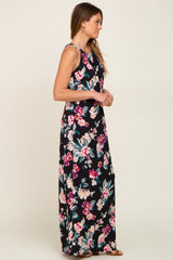 Black Floral Halter Side Slit Maxi Dress