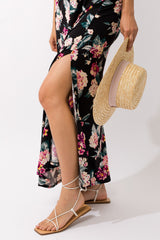 Black Floral Halter Side Slit Maxi Dress