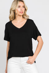 Black V-Neck Basic Maternity Top