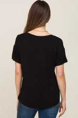 Black V-Neck Basic Maternity Top