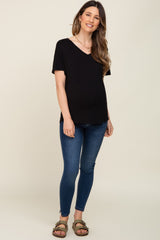 Black V-Neck Basic Maternity Top