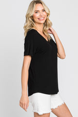 Black V-Neck Basic Top