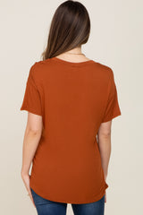 Rust V-Neck Basic Maternity Top