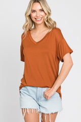 Rust V-Neck Basic Top