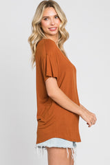 Rust V-Neck Basic Top