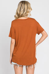 Rust V-Neck Basic Top