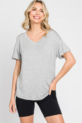 Heather Grey V-Neck Basic Maternity Top