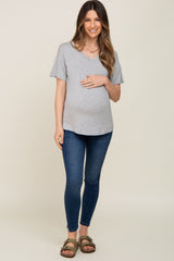 Heather Grey V-Neck Basic Maternity Top