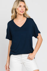 Navy V-Neck Basic Top