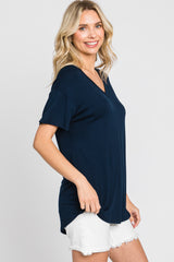 Navy V-Neck Basic Top