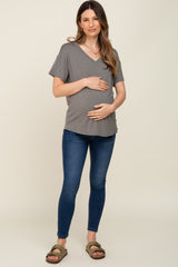 Olive V-Neck Basic Maternity Top