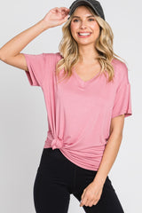 Pink V-Neck Basic Top