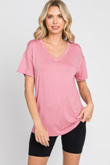 Pink V-Neck Basic Top