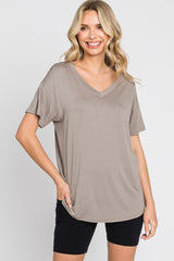 Taupe V-Neck Basic Top